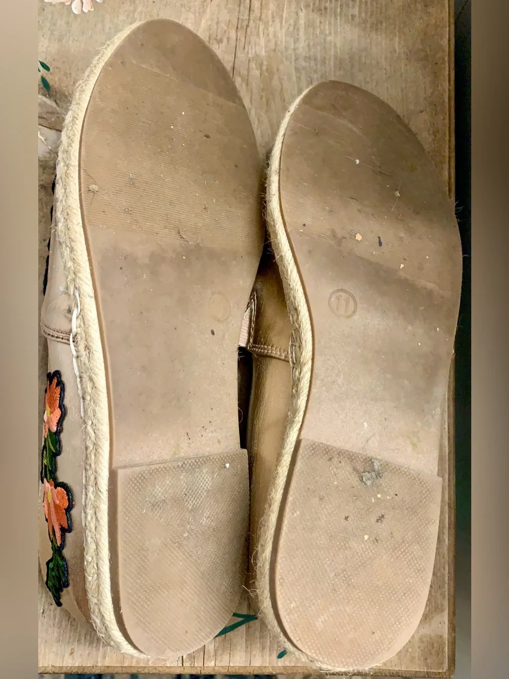 a new day Gold Espadrille Slip-Ons with Pink Floral Applique
